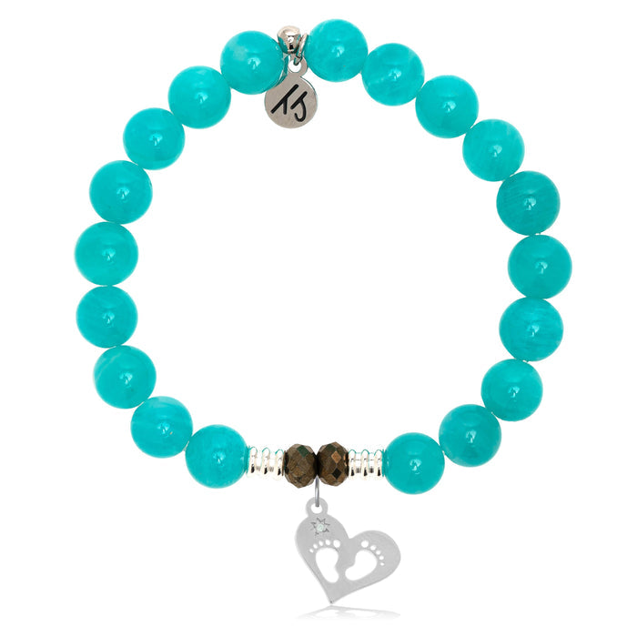 Aqua Amazonite Stone Bracelet with Baby Feet Sterling Silver Charm