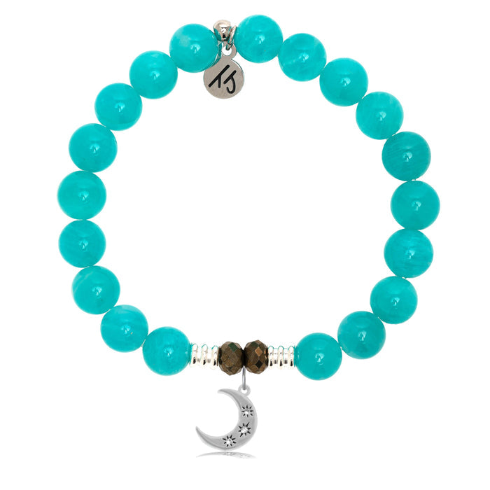 Aqua Amazonite Stone Bracelet with Friendship Stars Sterling Silver Charm