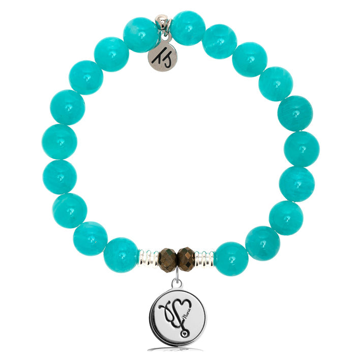 Aqua Amazonite Stone Bracelet with Nurse Sterling Silver Charm