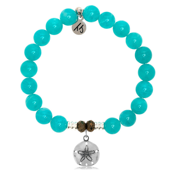 Aqua Amazonite Stone Bracelet with Sand Dollar Sterling Silver Charm