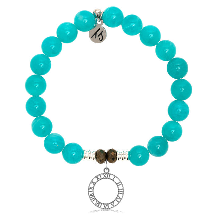 Aqua Amazonite Stone Bracelet with Timeless Sterling Silver Charm