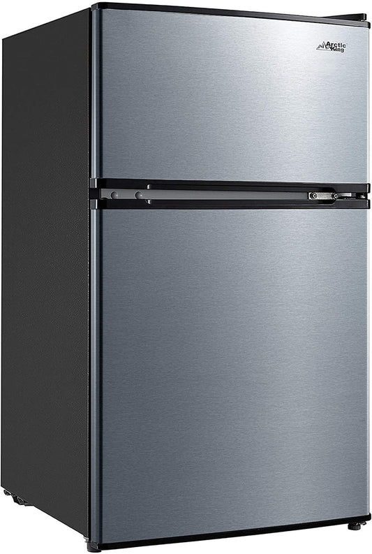 Arctic King 3.2 Cu ft Two Door Mini Fridge with Freezer - Stainless Steel