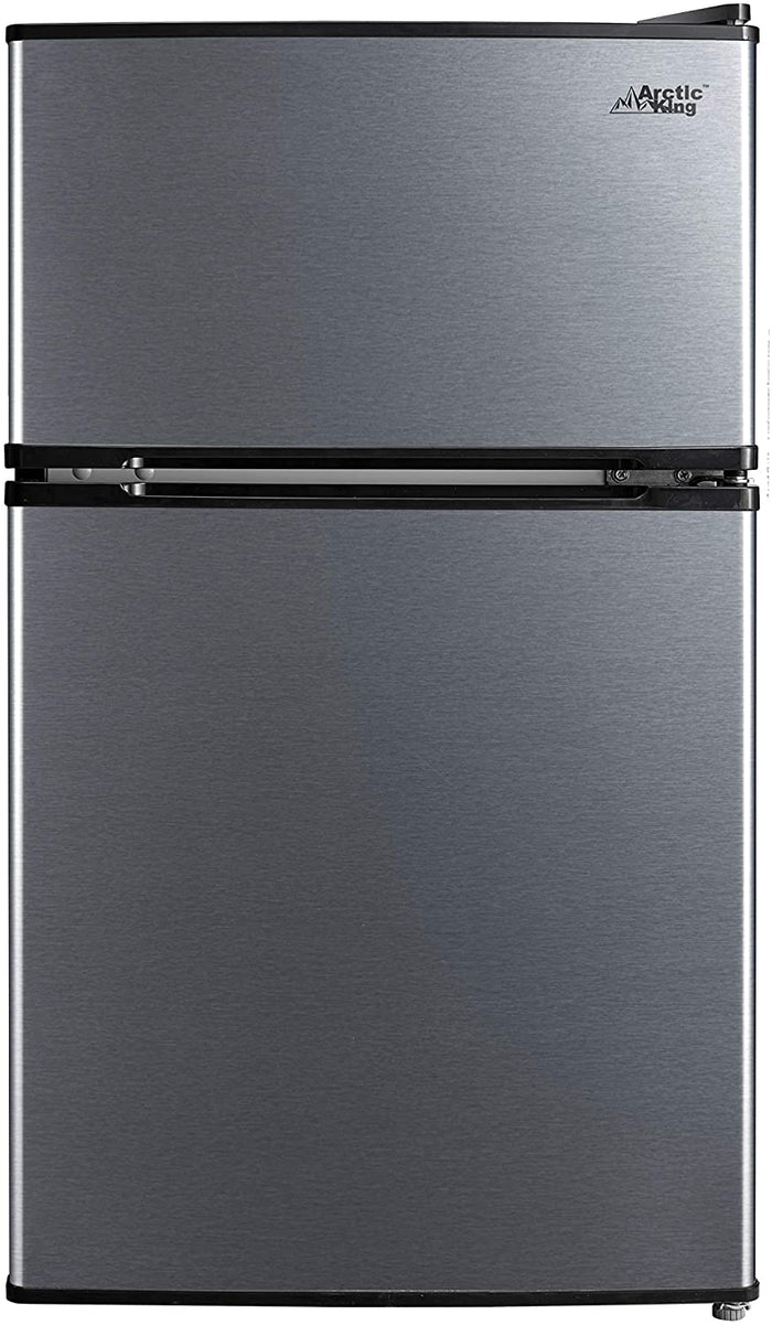 Arctic King 3.2 Cu ft Two Door Mini Fridge with Freezer - Stainless Steel