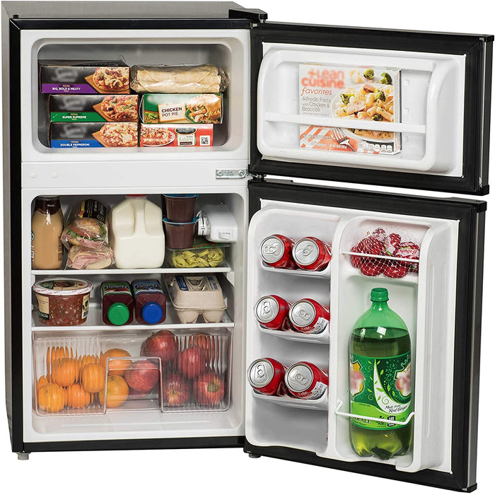 Arctic King 3.2 Cu ft Two Door Mini Fridge with Freezer - Stainless Steel
