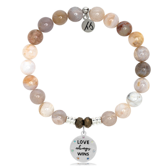 Australian Agate Stone Bracelet with Love Always Wins Sterling Silver Charm