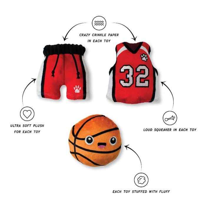 Petshop by Fringe Studio dog toys Basket-pawler Sports Fun Basketball Plush Squeaky Dog Toy Set - 3 Pc