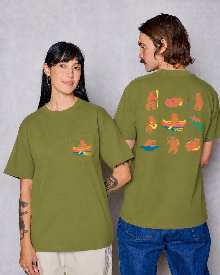 Shop Bears at Camp Pocket Tee Inspired by National Parks | olive
