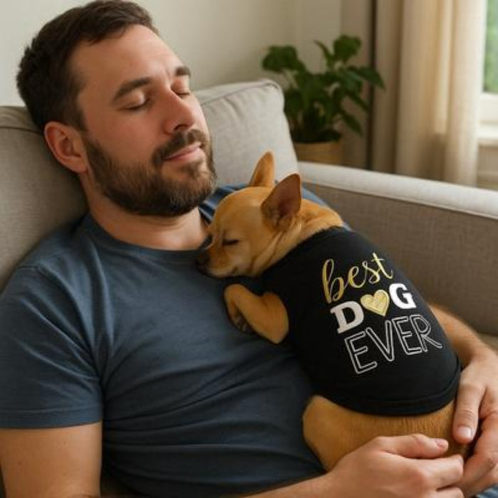 "Best Dog Ever" Black & Gold Embroidered Dog Tee