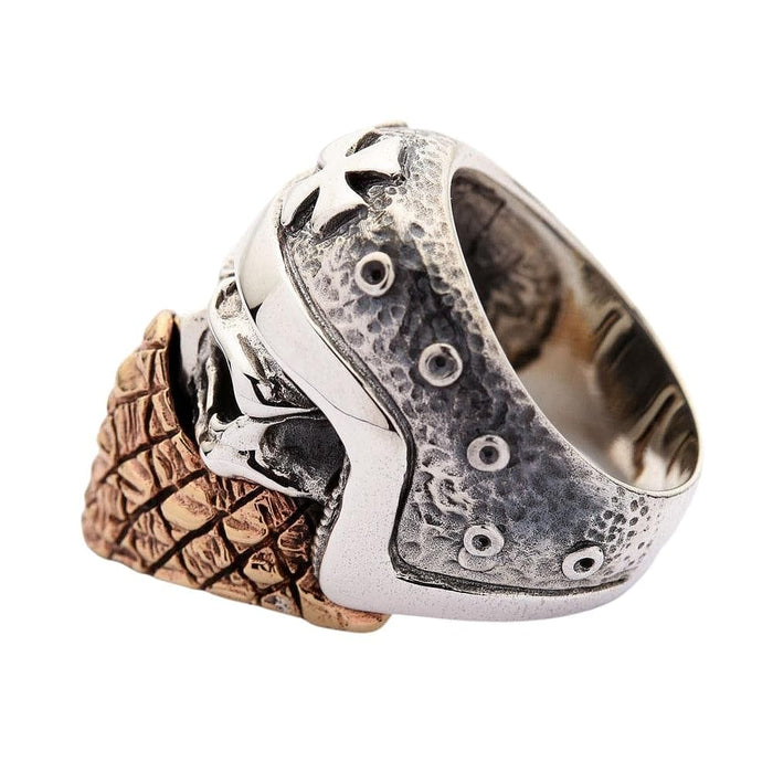 A heavy 30-gram biker ring depicting a powerful skull wearing a classic helmet and a rugged bandana.