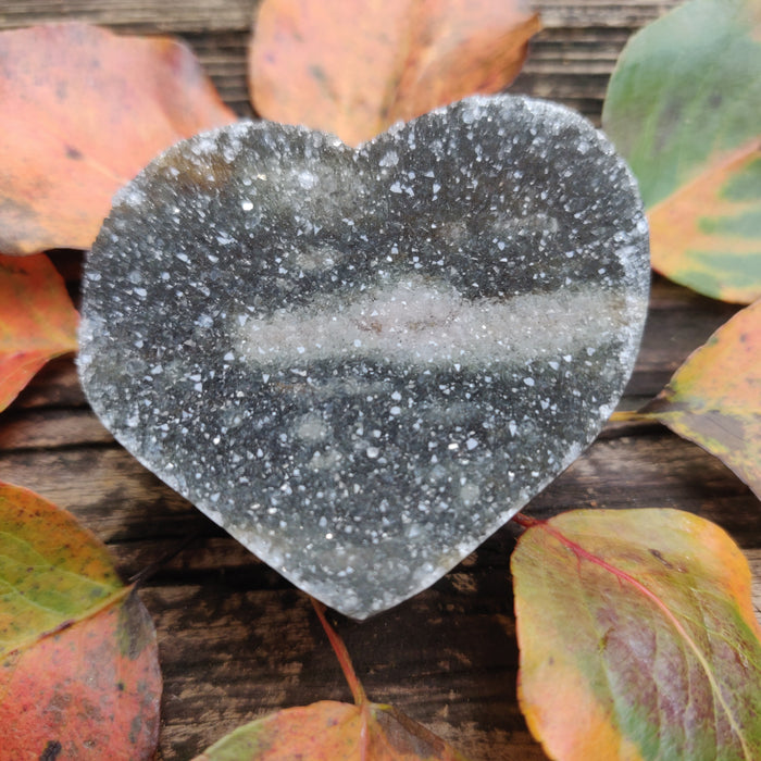 Black Amethyst Geode & Agate Heart (#20B)