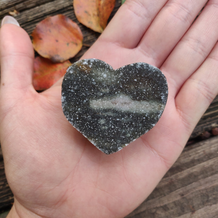 Black Amethyst Geode & Agate Heart (#20B)
