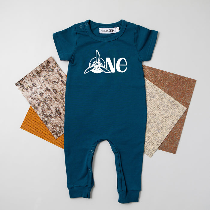 Black "One" Airplane Slim Fit 1st Birthday Romper