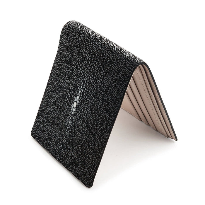 A highly durable and stylish black stingray leather wallet, the perfect accessory for everyday carry.
