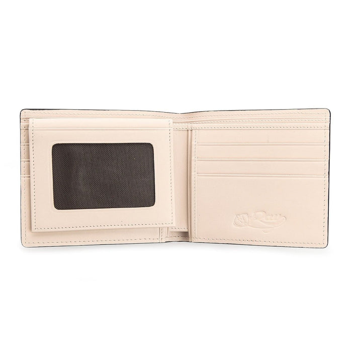 The highly organized interior of a men's stingray wallet with its ten credit card slots and two full-size bill compartments.