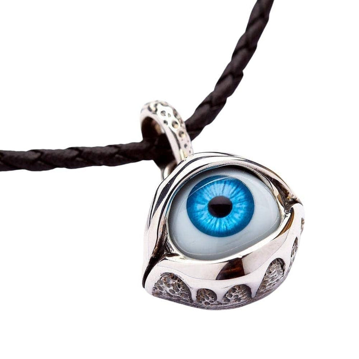 A sterling silver eye pendant designed as a powerful and artistic protective evil eye talisman.