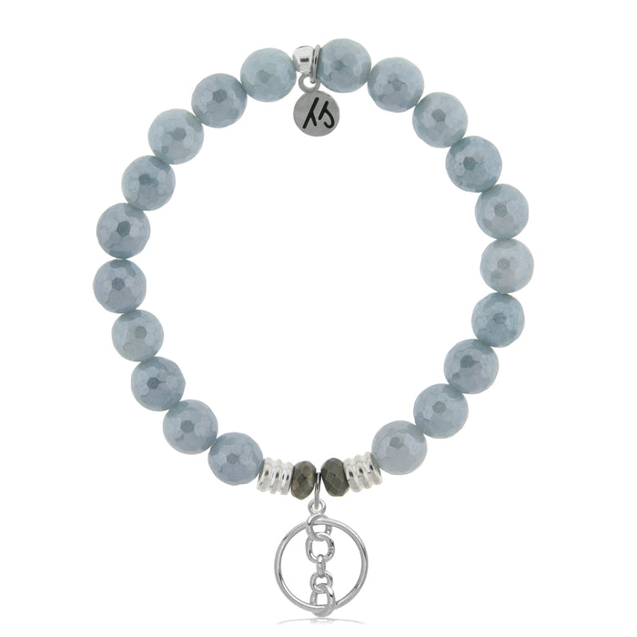 Blue Quartzite Stone Bracelet with Connection Sterling Silver Charm