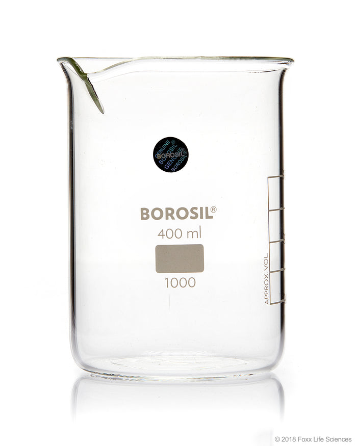 Borosil® Beaker Griffin Low Form with Spout Graduated ISO 3819 Borosilicate 400mL CS/40 | img_1 | Foxx Life Sciences Global | shopfls.com