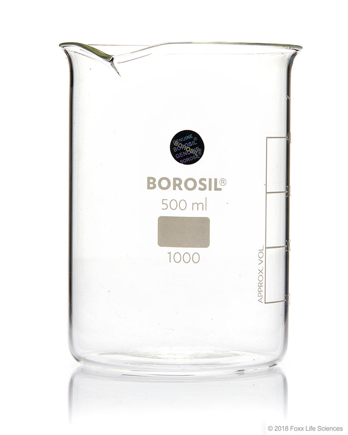 Borosil® Beaker Griffin Low Form with Spout Graduated ISO 3819 Borosilicate 500mL CS/40 | img_1 | Foxx Life Sciences Global | shopfls.com