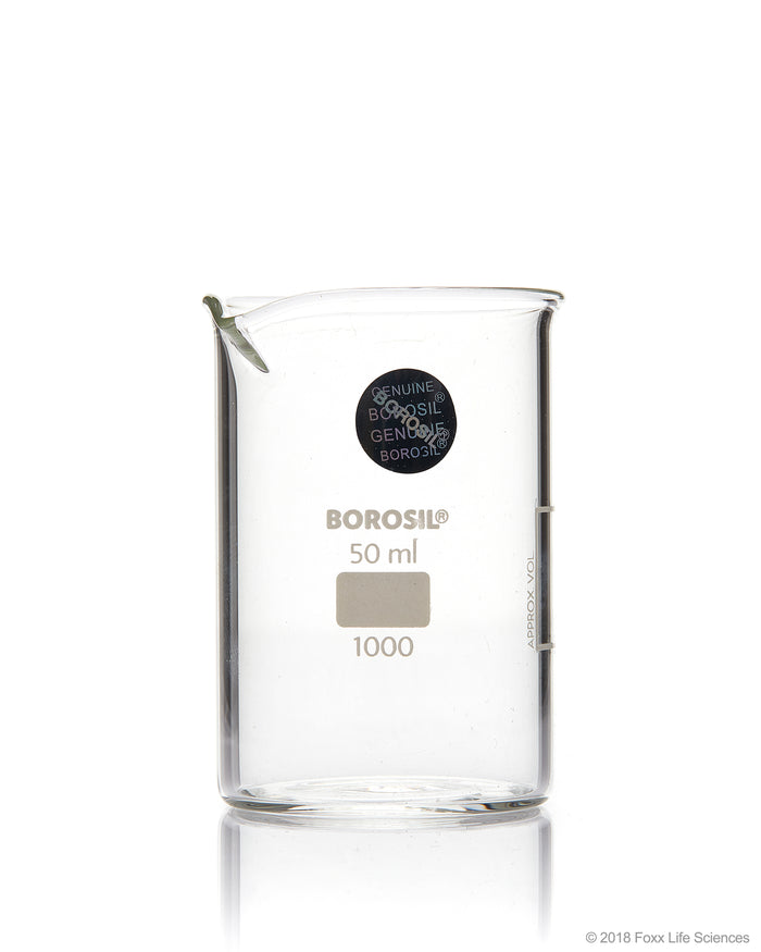 Borosil® Beaker Griffin Low Form with Spout Graduated ISO 3819 Borosilicate 50mL CS/60 | img_1 | Foxx Life Sciences Global | shopfls.com