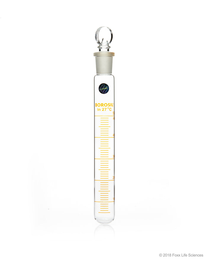 Borosil® Graduated Test Tubes I/C Stopper Borosilicate 50mL CS/10 | img_1 | Foxx Life Sciences Global | shopfls.com