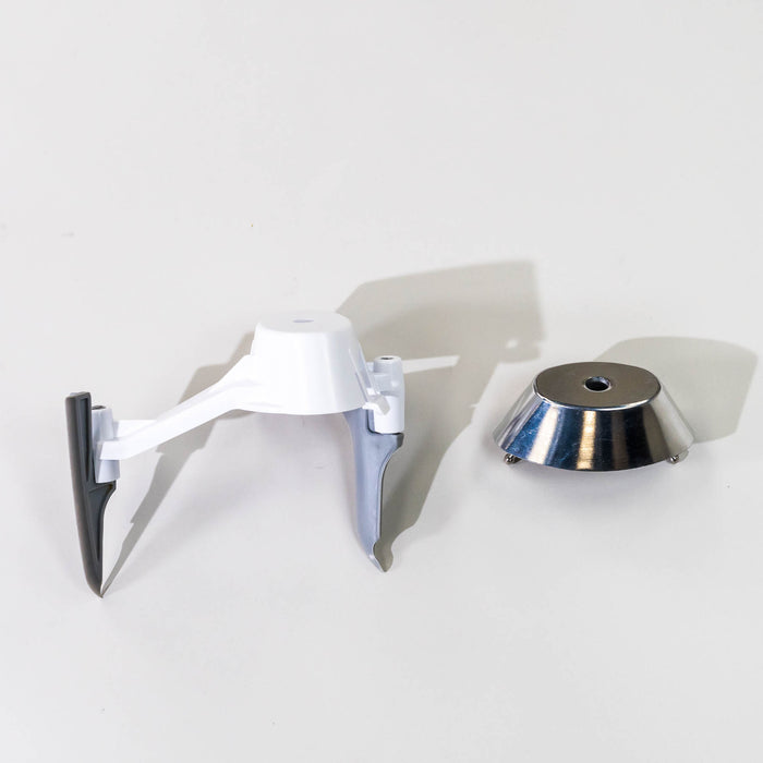 A white bowl scraper with metal driver, displayed on a white background.