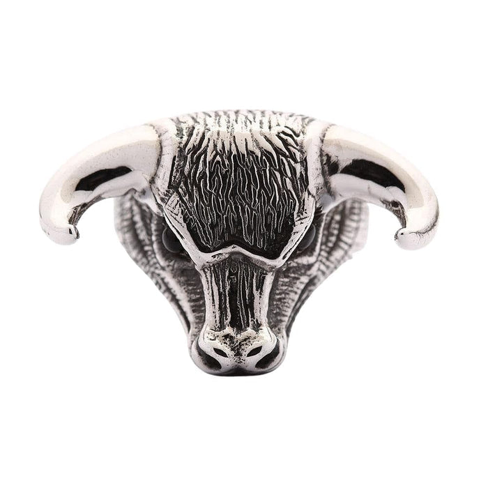 A heavy 22-gram bull ring, expertly handcrafted from .925 sterling silver with a powerful and realistic design.