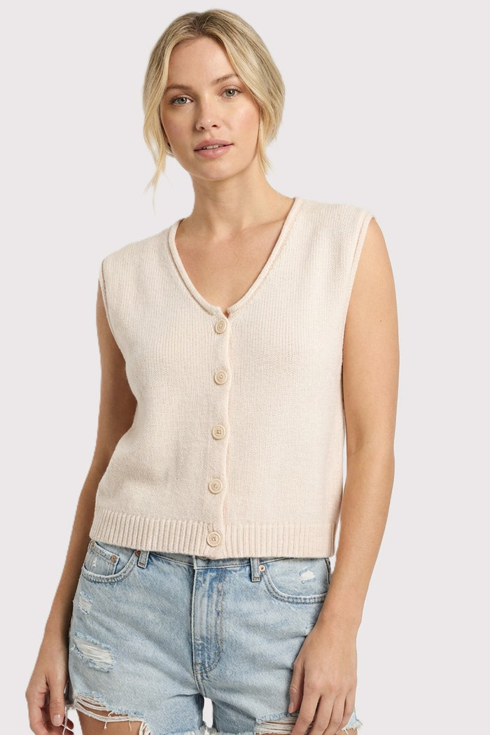 Button Down Sweater Vest Cardigan - Oatmeal - Molly + Kate