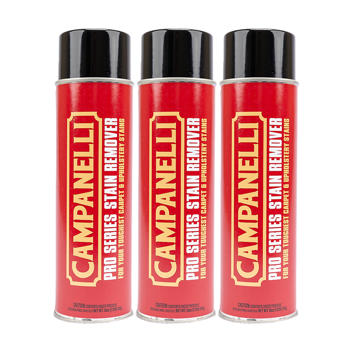 Three cans of Campanelli Pro Series Stain Remover on a white background