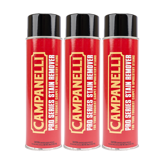 Three cans of Campanelli Pro Series Stain Remover on a white background