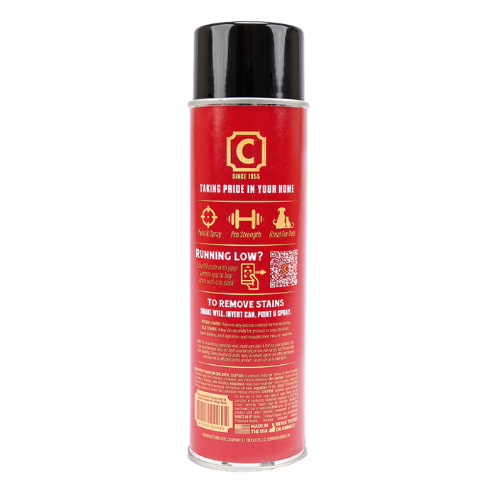 Red spray can with black lid on a white background