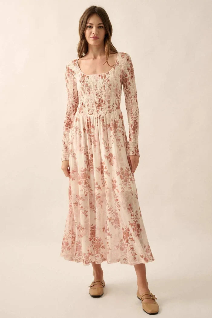 Chasing Wildflowers Smocked Floral Midi Dress - ShopPromesa