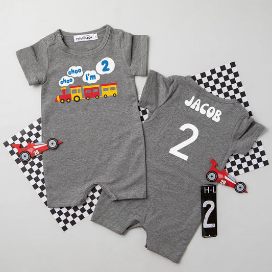"Choo Choo I'm 2" Personalized 2nd Birthday Shorts Romper