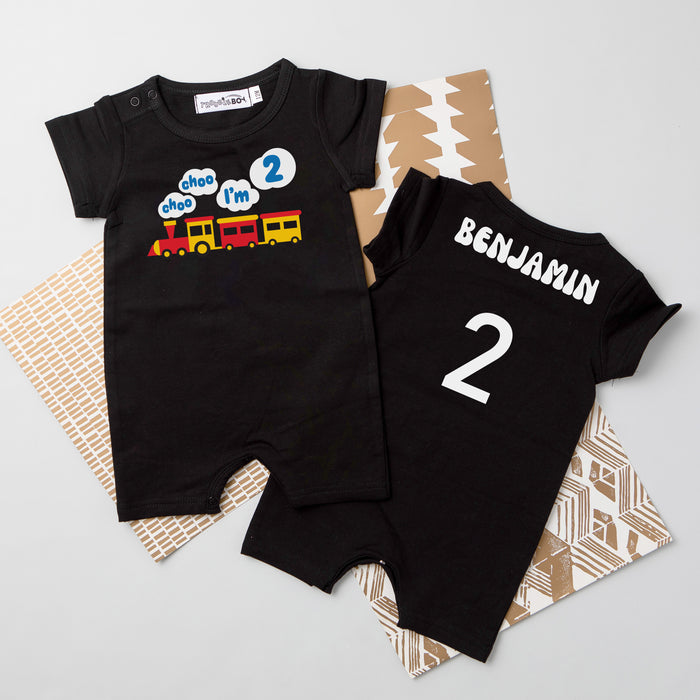 "Choo Choo I'm 2" Personalized 2nd Birthday Shorts Romper