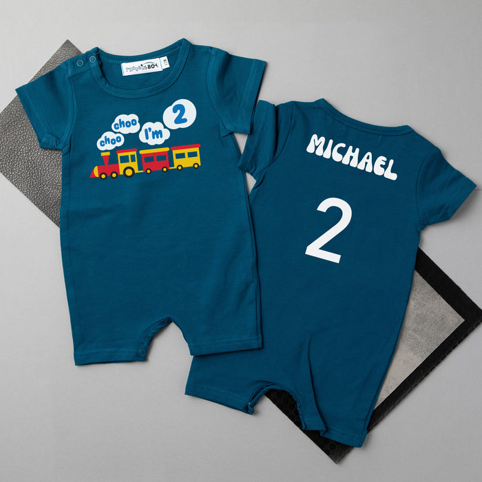 "Choo Choo I'm 2" Personalized 2nd Birthday Shorts Romper