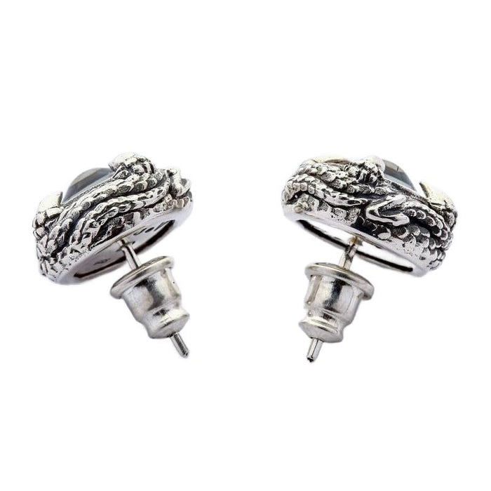 Back view of gothic eyeball earring pair showing sterling silver posts and secure butterfly backs