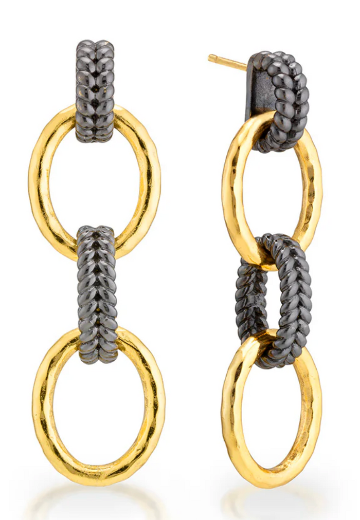 Cleopatra Regal Double Link Earrings - Gold/Midnight