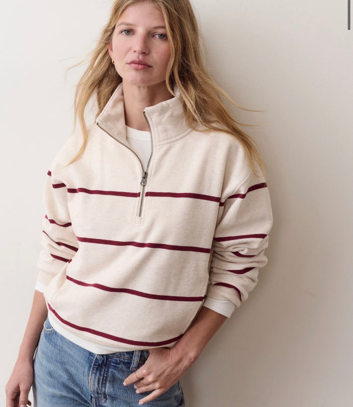 Cloud 9 Fleece Half Zip - Oatmeal & Cabernet Stripe - Molly + Kate