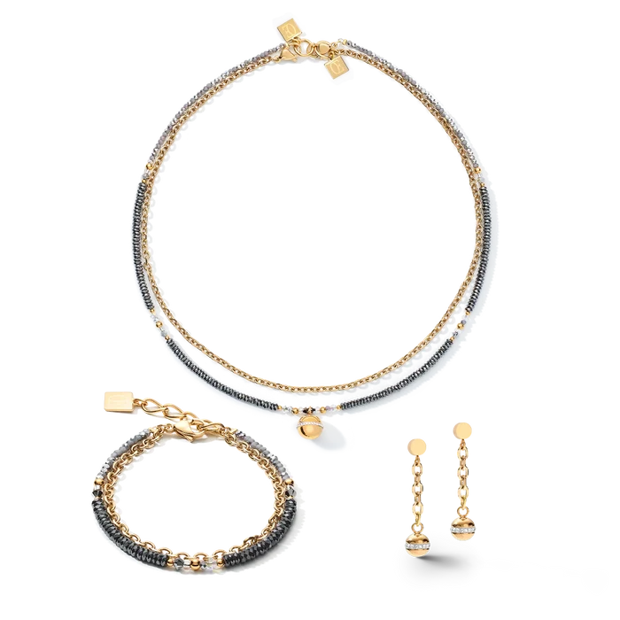 Coeur de Lion Ohrringe 4-in-1 Kugel Edelstahlkette & Hämatit gold - 5067/21-1600