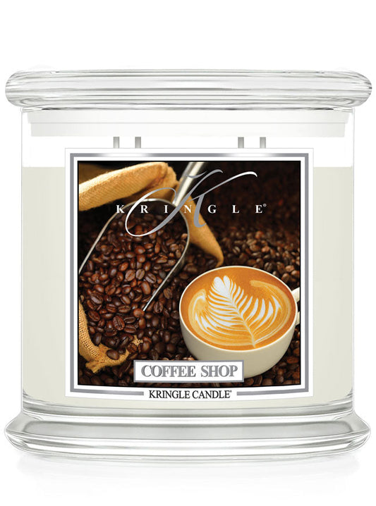 Kringle Candle with 'Coffee Shop' design on a white background