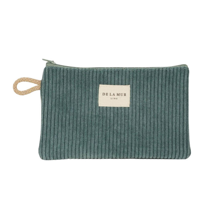 Teal corduroy small makeup bag from DE LA MUR LINE US Inc, featuring a compact, soft pouch with a zipper closure.