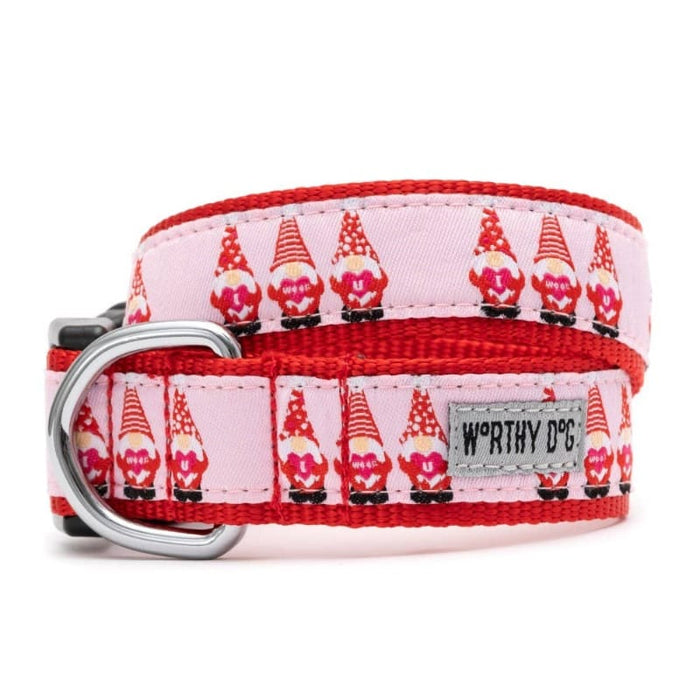 The Worthy Dog Collars XS Cupid Gnomes Red / Pink Holiday Dog Collar