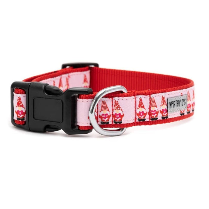The Worthy Dog Collars Cupid Gnomes Red / Pink Holiday Dog Collar