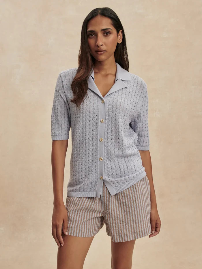 Darina Short 4 - Cocoa Blue Stripe - Molly + Kate