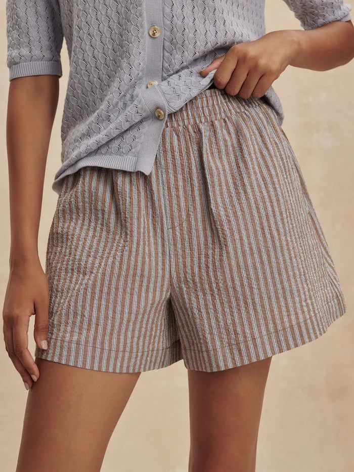 Darina Short 4 - Cocoa Blue Stripe - Molly + Kate