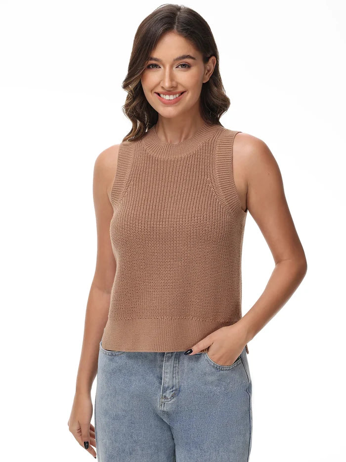 Demi High Crewneck Cotton Tank - Cinnamon - Molly + Kate