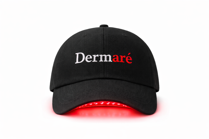 Black cap with 'Dermare' logo on a white background