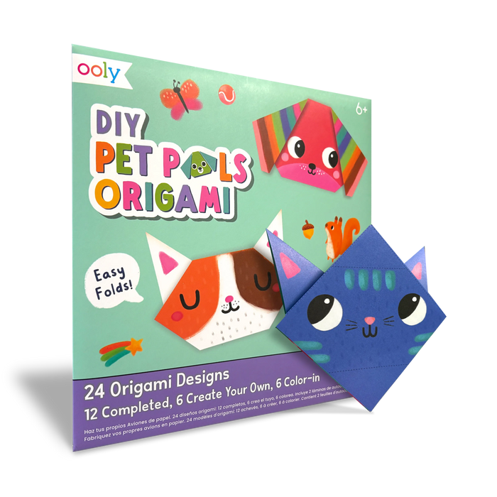 Quarter angle of front of packaging of OOLY DIY Pet Pals Origami Activity Kit