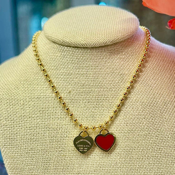 DOUBLE HEARTS ON BALL CHAIN - GOLD