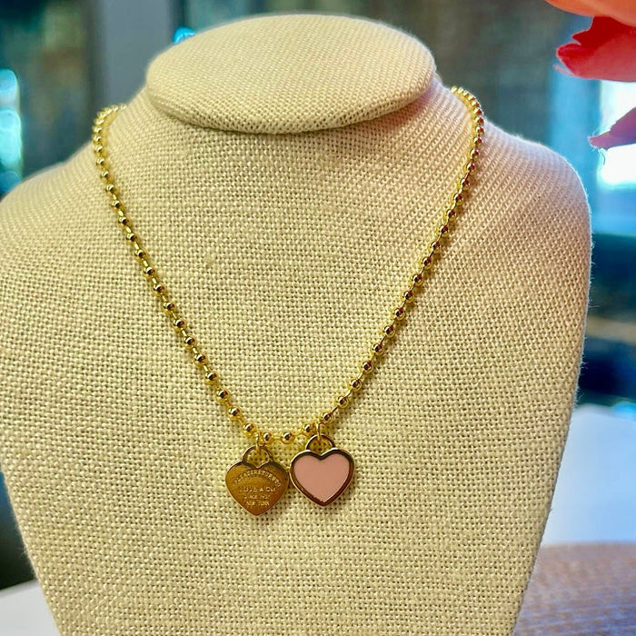 DOUBLE HEARTS ON BALL CHAIN - GOLD