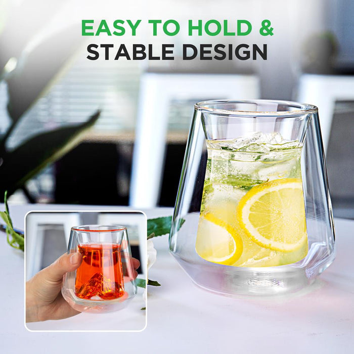 Double Wall Insulated Glasses - Sweat Free, Borosilicate, Clear, 8 oz, 2pcs